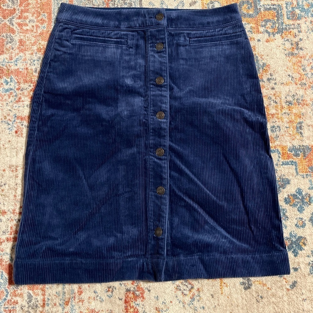 Lands End cobalt blue button-up navy corduroy pencil skirt